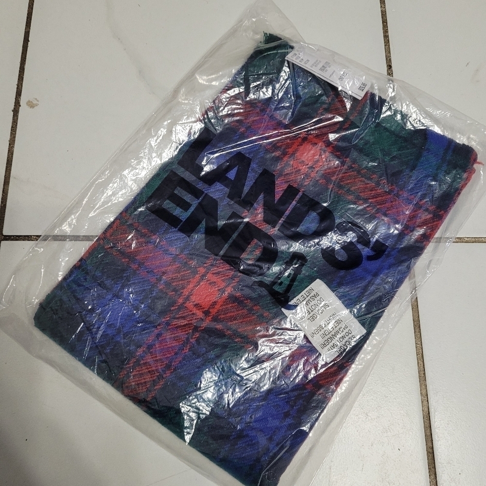 Lands' End Multicolor Plaid Scarf One Size Deep Sea Navy Festival New